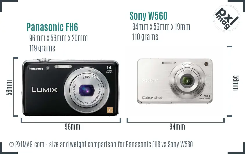 Panasonic FH6 vs Sony W560 size comparison