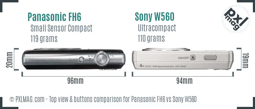 Panasonic FH6 vs Sony W560 top view buttons comparison