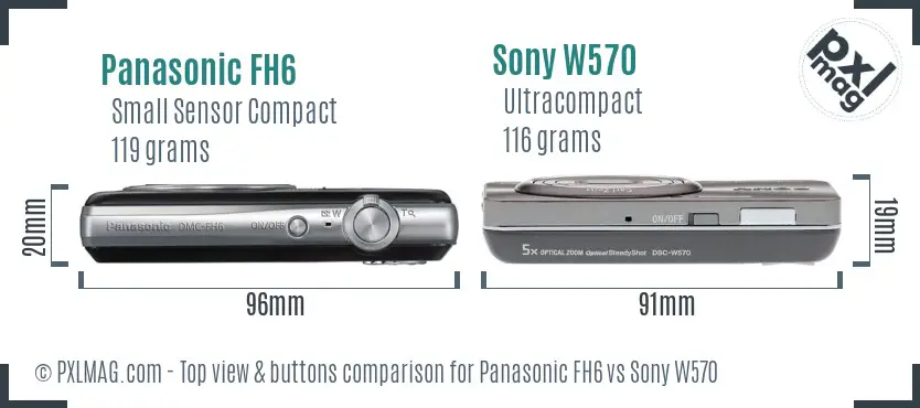 Panasonic FH6 vs Sony W570 top view buttons comparison