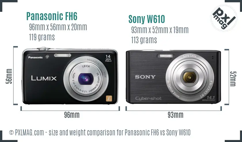 Panasonic FH6 vs Sony W610 size comparison