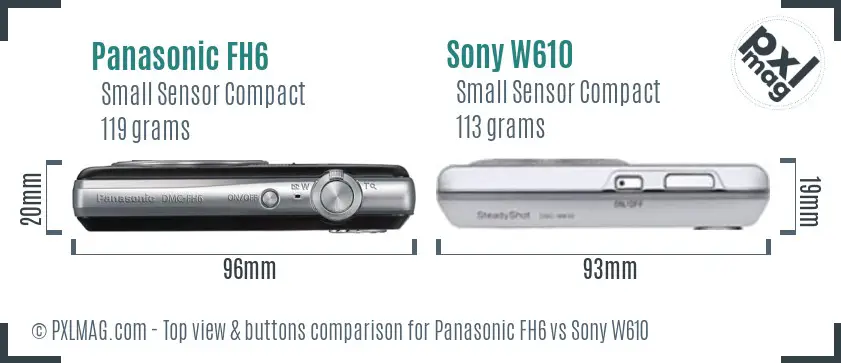Panasonic FH6 vs Sony W610 top view buttons comparison