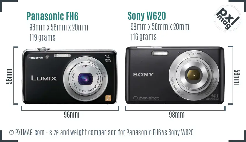Panasonic FH6 vs Sony W620 size comparison