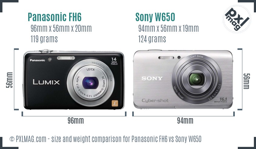 Panasonic FH6 vs Sony W650 size comparison