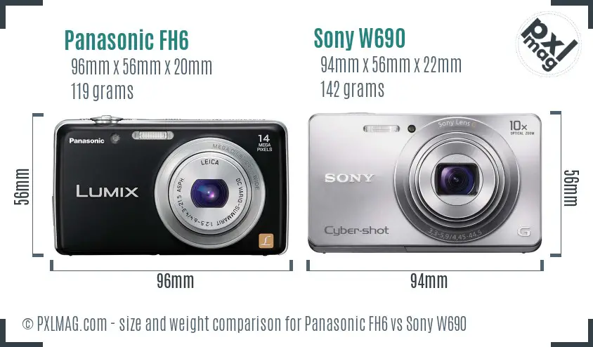 Panasonic FH6 vs Sony W690 size comparison