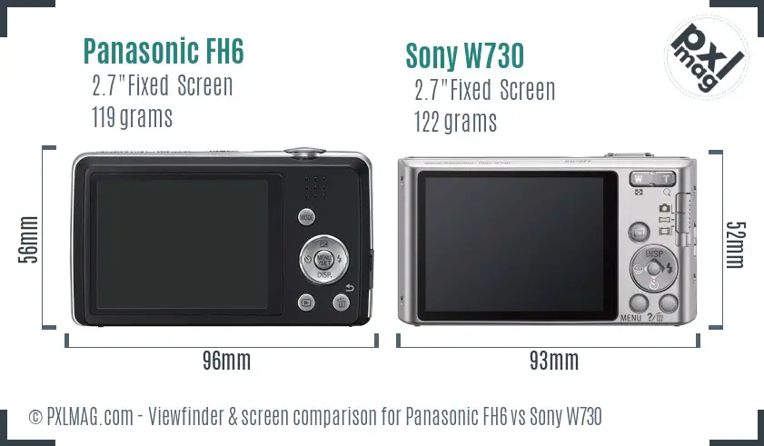 Panasonic FH6 vs Sony W730 Screen and Viewfinder comparison