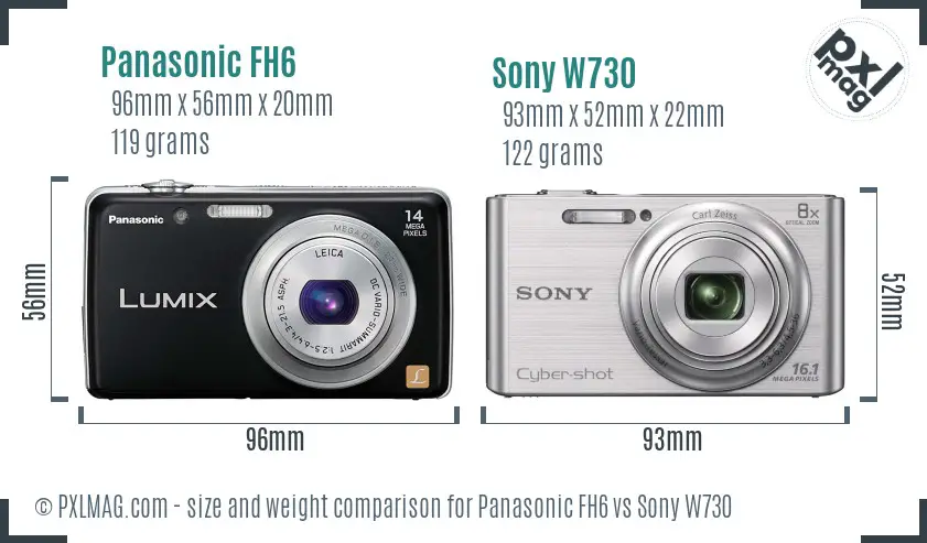 Panasonic FH6 vs Sony W730 size comparison