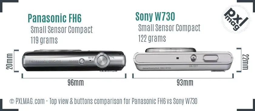 Panasonic FH6 vs Sony W730 top view buttons comparison