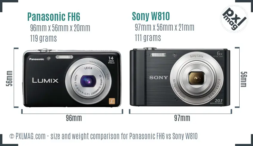 Panasonic FH6 vs Sony W810 size comparison