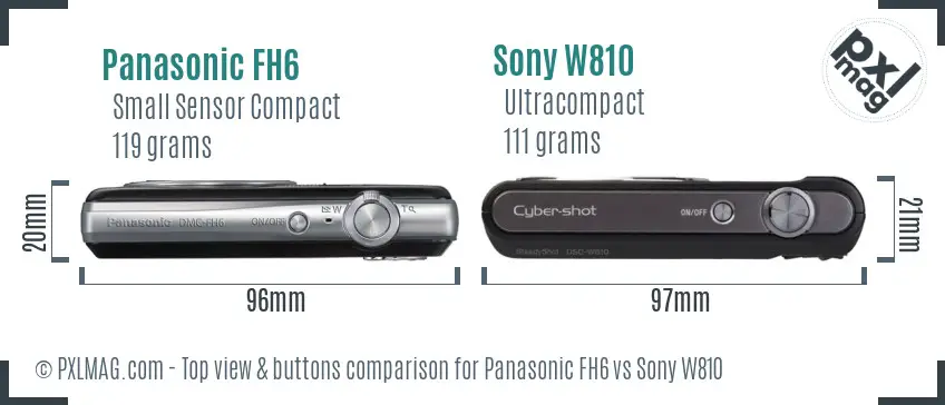 Panasonic FH6 vs Sony W810 top view buttons comparison