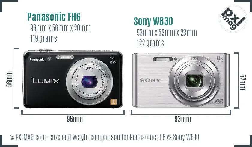 Panasonic FH6 vs Sony W830 size comparison