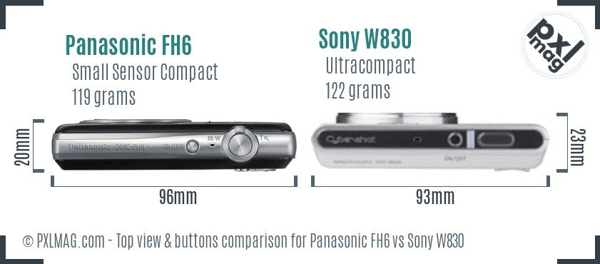 Panasonic FH6 vs Sony W830 top view buttons comparison