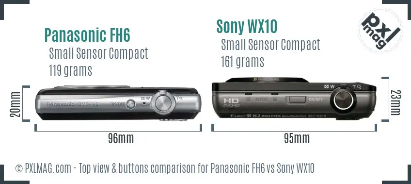 Panasonic FH6 vs Sony WX10 top view buttons comparison