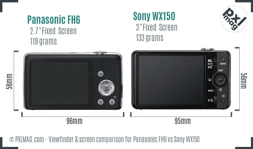Panasonic FH6 vs Sony WX150 Screen and Viewfinder comparison