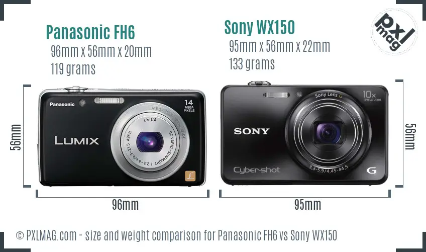 Panasonic FH6 vs Sony WX150 size comparison