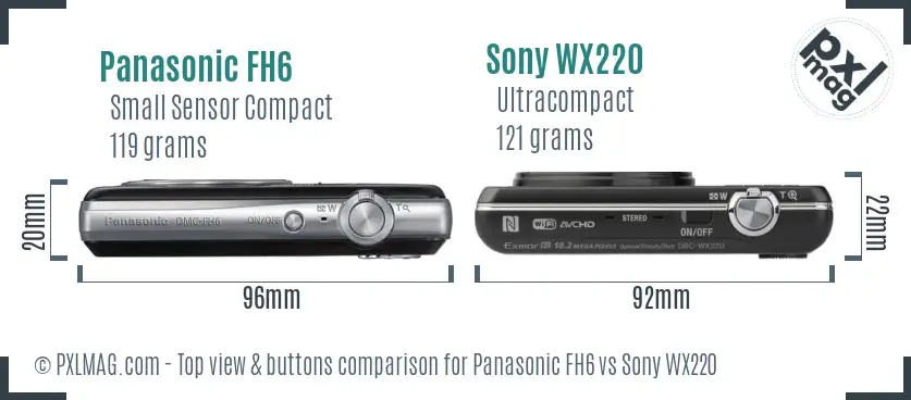 Panasonic FH6 vs Sony WX220 top view buttons comparison