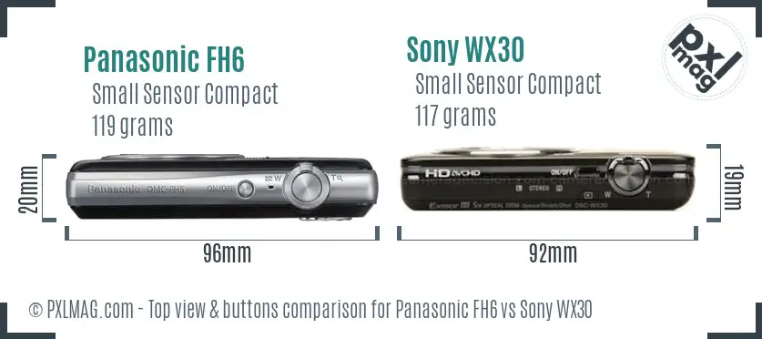 Panasonic FH6 vs Sony WX30 top view buttons comparison
