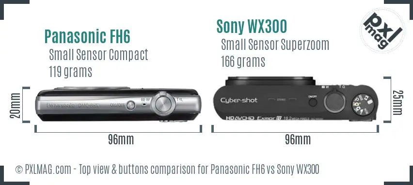Panasonic FH6 vs Sony WX300 top view buttons comparison
