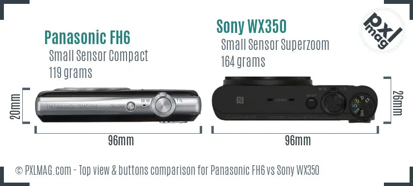 Panasonic FH6 vs Sony WX350 top view buttons comparison