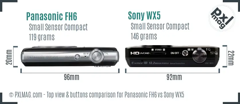 Panasonic FH6 vs Sony WX5 top view buttons comparison