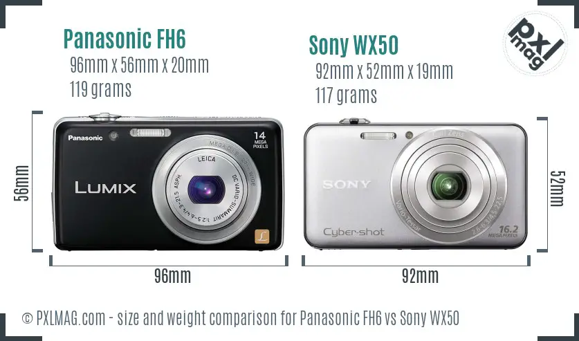 Panasonic FH6 vs Sony WX50 size comparison