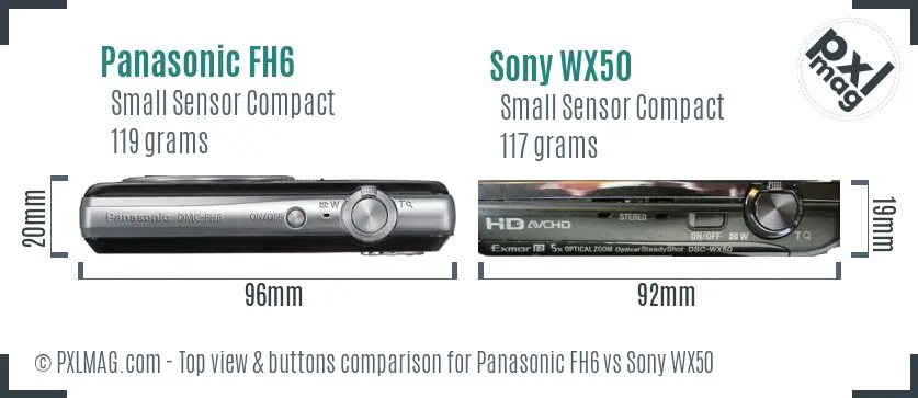 Panasonic FH6 vs Sony WX50 top view buttons comparison