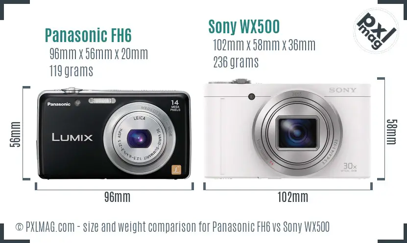 Panasonic FH6 vs Sony WX500 size comparison
