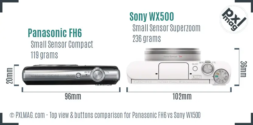 Panasonic FH6 vs Sony WX500 top view buttons comparison