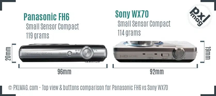 Panasonic FH6 vs Sony WX70 top view buttons comparison