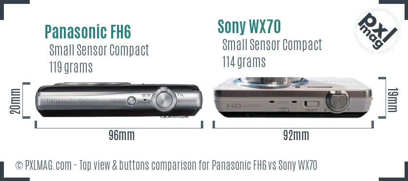 Panasonic FH6 vs Sony WX70 top view buttons comparison