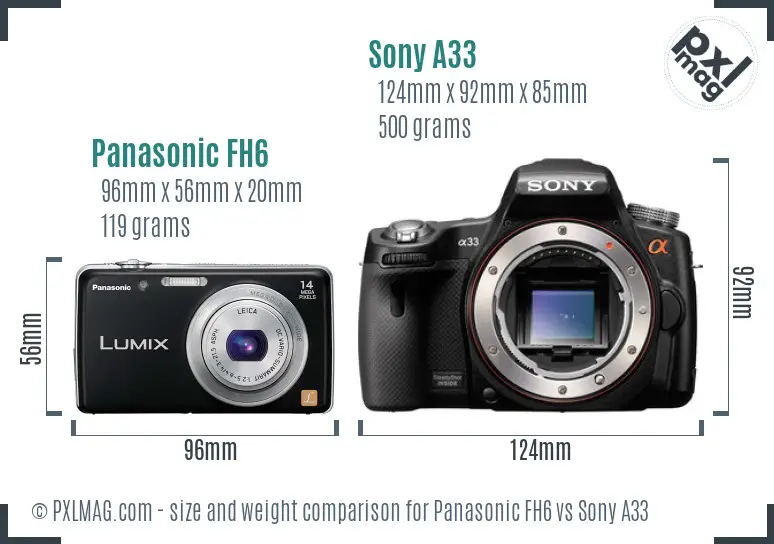 Panasonic FH6 vs Sony A33 size comparison