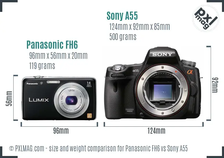 Panasonic FH6 vs Sony A55 size comparison