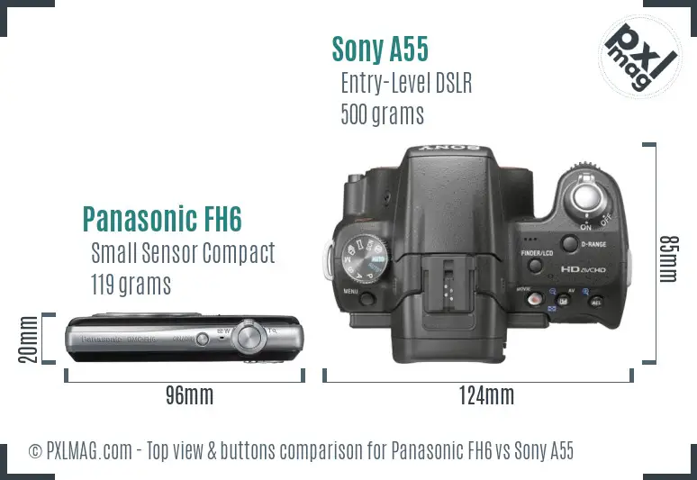 Panasonic FH6 vs Sony A55 top view buttons comparison
