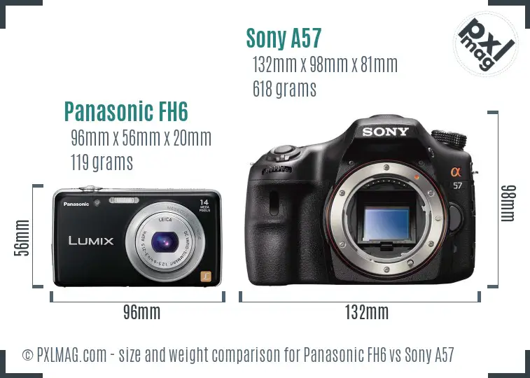 Panasonic FH6 vs Sony A57 size comparison