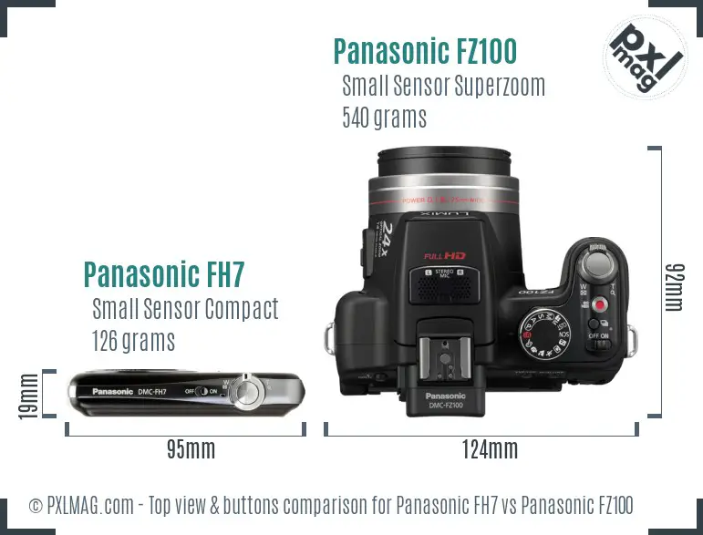Panasonic FH7 vs Panasonic FZ100 top view buttons comparison