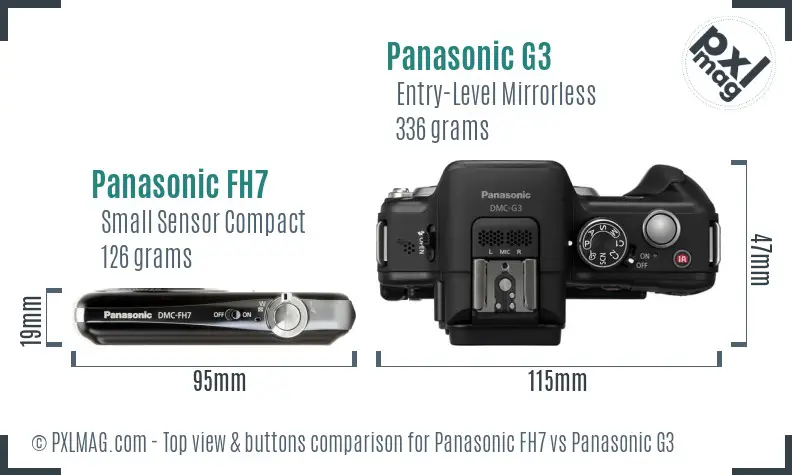 Panasonic FH7 vs Panasonic G3 top view buttons comparison Panasonic FH7 vs Panasonic G3 top view buttons comparison