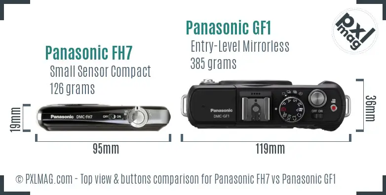 Panasonic FH7 vs Panasonic GF1 top view buttons comparison Panasonic FH7 vs Panasonic GF1 top view buttons comparison