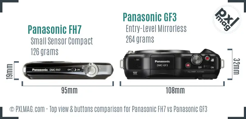 Panasonic FH7 vs Panasonic GF3 top view buttons comparison Panasonic FH7 vs Panasonic GF3 top view buttons comparison