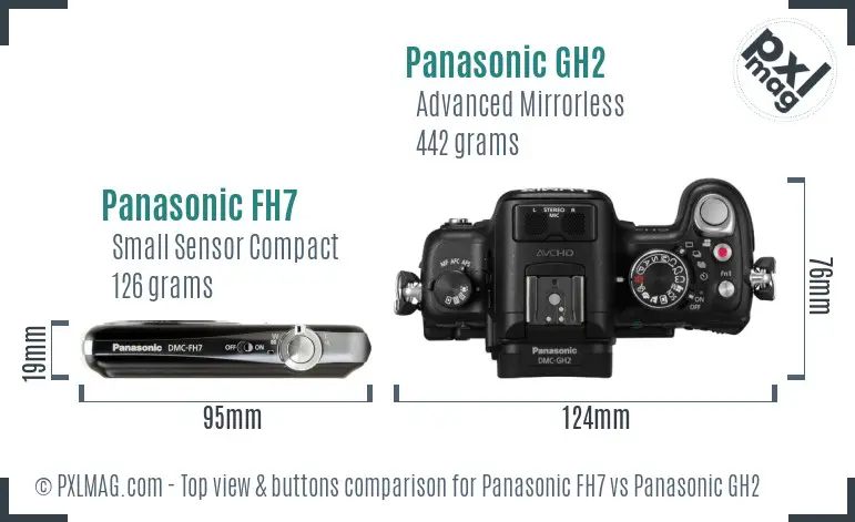 Panasonic FH7 vs Panasonic GH2 top view buttons comparison
