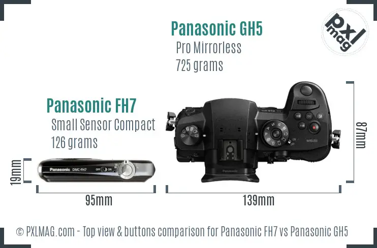 Panasonic FH7 vs Panasonic GH5 top view buttons comparison