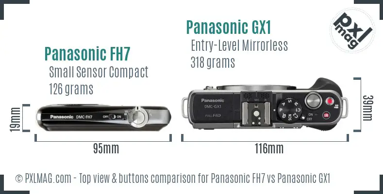 Panasonic FH7 vs Panasonic GX1 top view buttons comparison