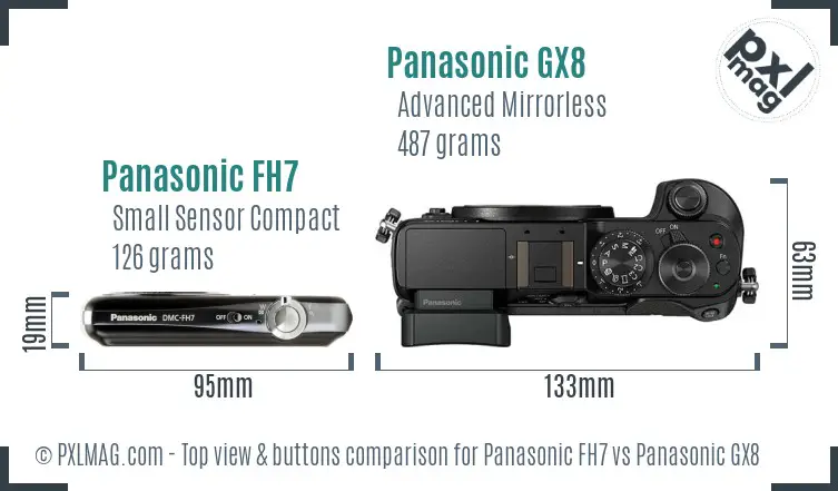 Panasonic FH7 vs Panasonic GX8 top view buttons comparison Panasonic FH7 vs Panasonic GX8 top view buttons comparison