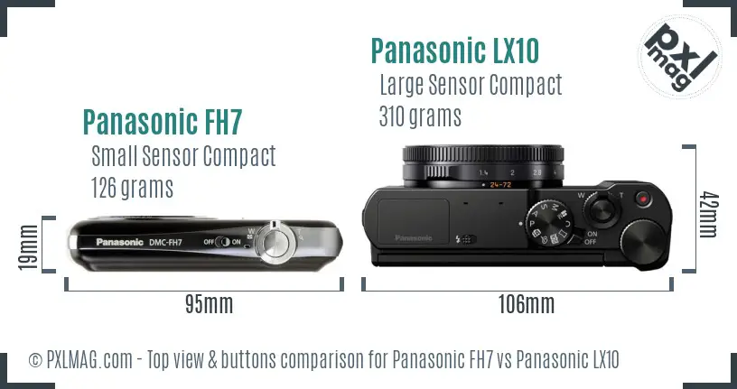 Panasonic FH7 vs Panasonic LX10 top view buttons comparison