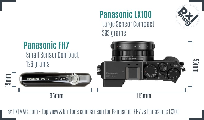 Panasonic FH7 vs Panasonic LX100 top view buttons comparison