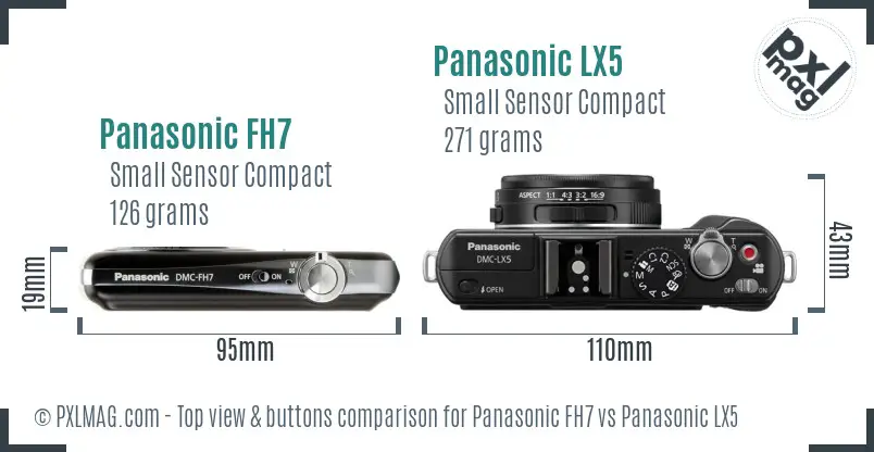 Panasonic FH7 vs Panasonic LX5 top view buttons comparison Panasonic FH7 vs Panasonic LX5 top view buttons comparison