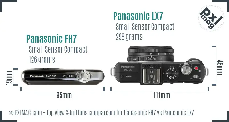 Panasonic FH7 vs Panasonic LX7 top view buttons comparison Panasonic FH7 vs Panasonic LX7 top view buttons comparison