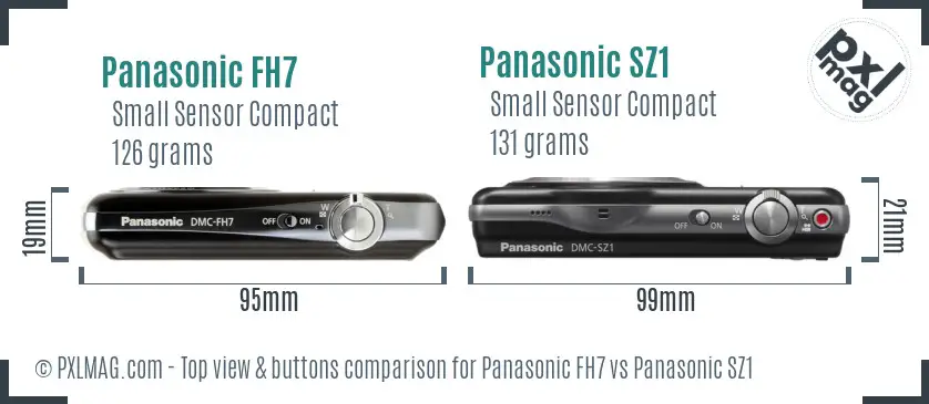 Panasonic FH7 vs Panasonic SZ1 top view buttons comparison