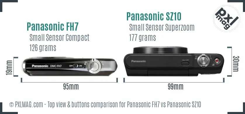 Panasonic FH7 vs Panasonic SZ10 top view buttons comparison