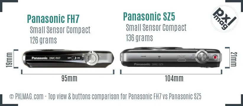 Panasonic FH7 vs Panasonic SZ5 top view buttons comparison