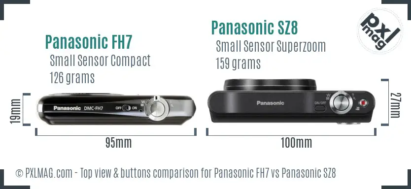 Panasonic FH7 vs Panasonic SZ8 top view buttons comparison