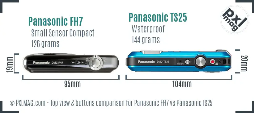 Panasonic FH7 vs Panasonic TS25 top view buttons comparison